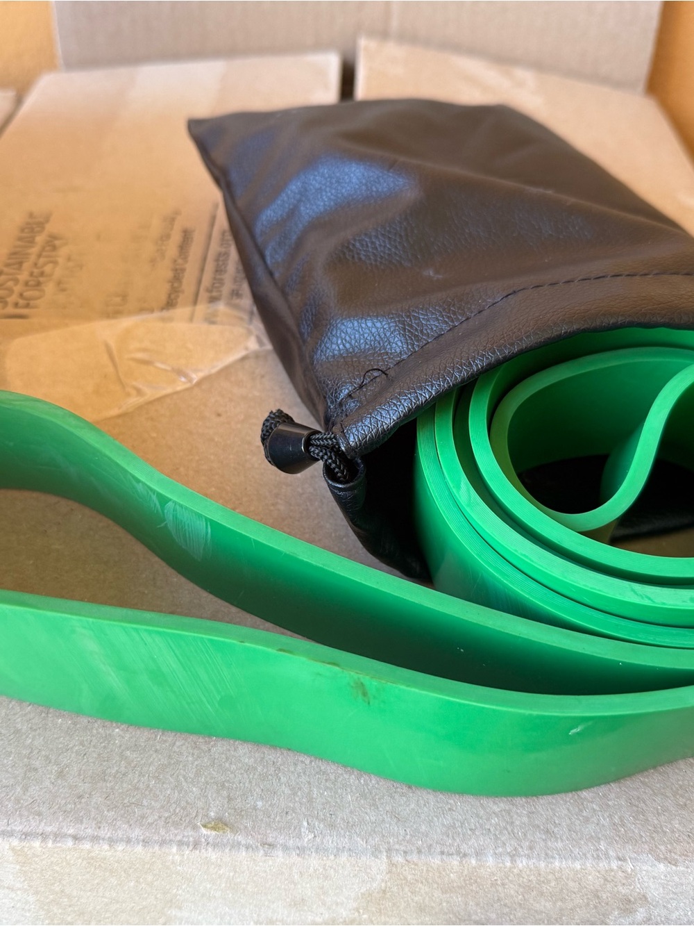 Green Pull-up assist Exercise Band with Black Carry Pouch